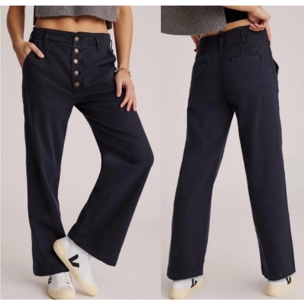 Anthropologie Pilcro Slouchy Chino Pants Navy Blue Sailor Button Fly Nautical 26